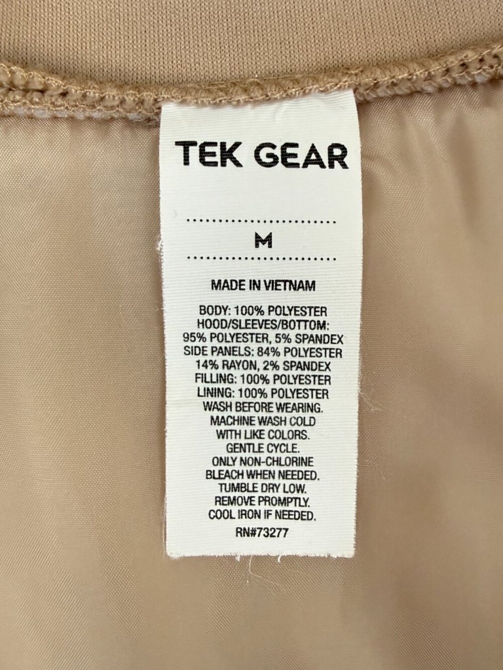 Tek Gear Women’s Zip Up Long Jacket Size M Beige Quilted Hooded Thumb Hole - Picture 7 of 14
